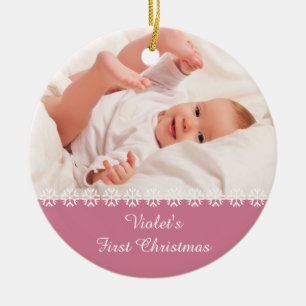 Décoration En Céramique Le Premier Noël de Bébé Fille avec Photo & Statist