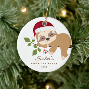 Décoration En Céramique Le premier Noël de bébé Santa paresseux