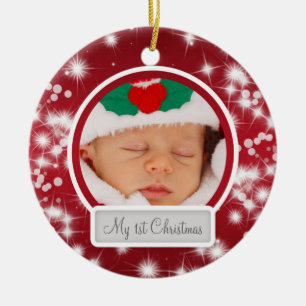 Décoration En Céramique Le premier Noël de Noël du bébé rouge étincel