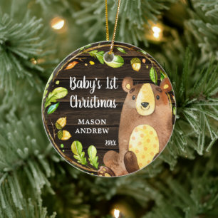 Décoration En Céramique Le premier Noël du bébé boisé russe