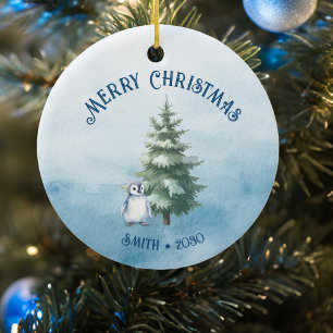 Décoration En Céramique Les animaux des bois et les pingouins Noël bleu