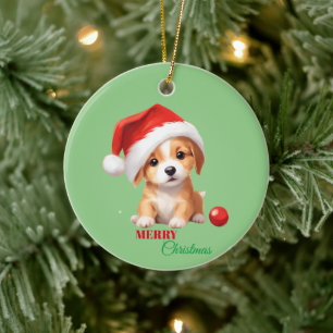 Décoration En Céramique Les animaux mignons chiot d'hiver Chien Père Noël