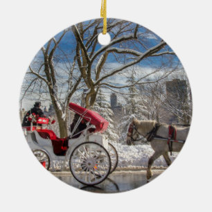 Décoration En Céramique Les Chevaux de transport dans la neige de Central