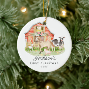 Décoration En Céramique Les premiers amis de la ferme de Noël de bébé