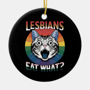 Décoration En Céramique Lesbiennes Mangent Ce Que Humour De Chat Drapeau D