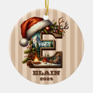 Décoration En Céramique Lettre de Noël E avec scène hivernale