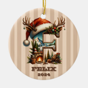 Décoration En Céramique LETTRE Festive DE FEMME F SCÈNE D'Hiver Vintage