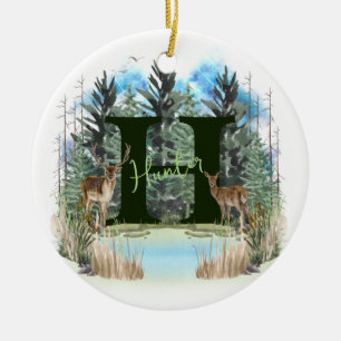 Décoration En Céramique Lettre H Monogramme Personnalisé Cerf Aquarelle