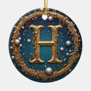 Décoration En Céramique Lettre initiale H en monogramme doré