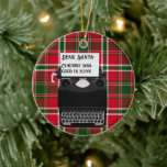 Décoration En Céramique Lettre machine à écrire au Père Noël<br><div class="desc">Machine à écrire vintage avec Lettre au Père Noël Ornement de Noël. Dessin de machine à écrire par Claudine Boerner avec dessin de règle publié sous licence CC0.</div>