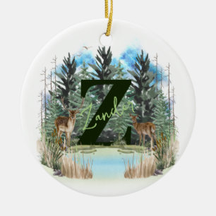 Décoration En Céramique Lettre personnalisée monogramme Z Cerf à l'aquarel