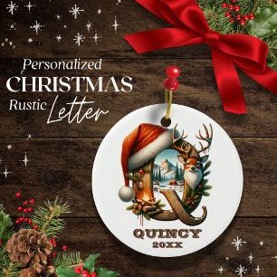 Décoration En Céramique Lettre rustique Q Scène de Noël Personnalisable