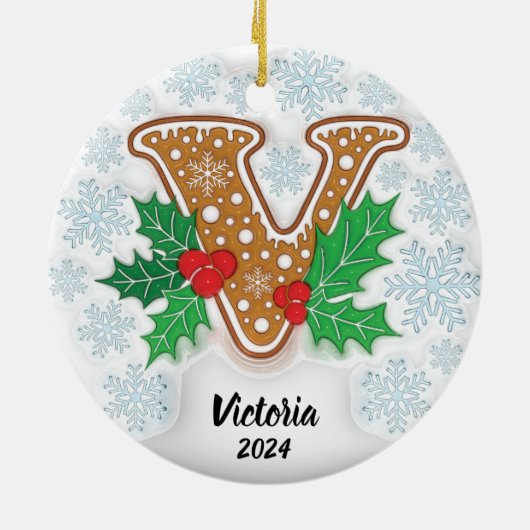 Décoration En Céramique Lettre V Nom personnalisé Monogramme Noël (Dos)