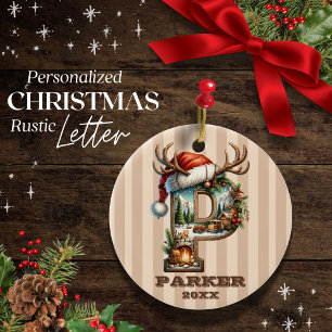 Décoration En Céramique LETTRE vintage BORDÉE P AVEC SCÈNE Cabine Festive