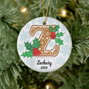 Décoration En Céramique Lettre Z Monogramme de Noël personnalisée