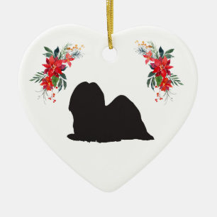 Décoration En Céramique Lhasa Apso Silhouette avec le nom Poinsettia
