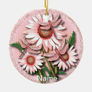 Décoration En Céramique Libellule Marguerites Roses