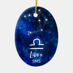 Décoration En Céramique Libra Zodiac Constellation Blue Galaxy Monogramme