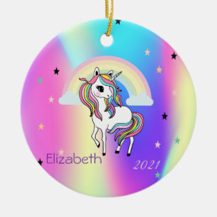 Décoration En Céramique Licorne arc-en-ciel magique étoiles holographique