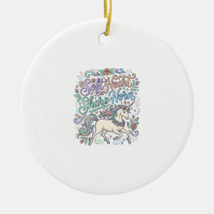 Décoration En Céramique Licorne Cœur Doux Corne Pointue Fond Blanc Typo