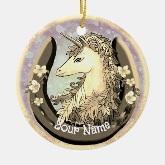 Décoration En Céramique Licorne en or chanceuse (Devant)