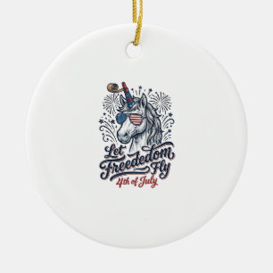 Décoration En Céramique Licorne Patriotique Maillot Volant De Liberté Du 4