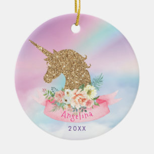 Décoration En Céramique Licorne personnalisée rose et paillettes de faux o