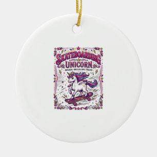 Décoration En Céramique Licorne Skateboarding Licorne Stylée Fond Blanc