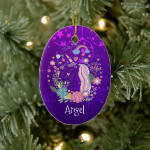 Décoration En Céramique Licorne Violette de Noël Personnalisée