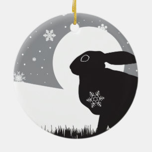 DÉCORATION EN CÉRAMIQUE LIÈVRES DE NEIGE