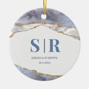 Décoration En Céramique Lilac Geode Agate Couples Monogrammed Christmas