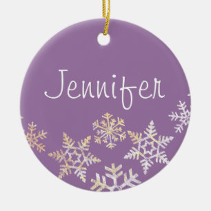 Décoration En Céramique Lilac Purple Custom Name with Snowflakes