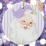 Décoration En Céramique Lilac Purple Vintage Winking Santa Christmas Tree<br><div class="desc">This beautiful soft pastel lavender violet purple Vintage Winking Santa Christmas tree ornament features an antique Santa Claus graphic that's been recolored and reimagined. The background is a monochromatic tri-tone vertical stripe pattern. The ceramic ornament is identical on both sides.</div>