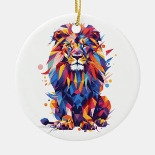 Décoration En Céramique Lion géométrique coloré