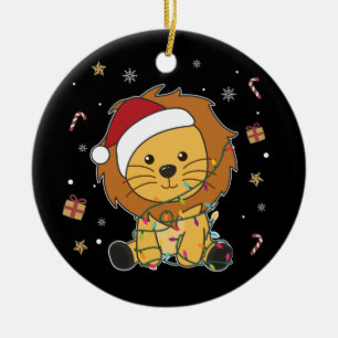 Décoration En Céramique Lion Noël Neige Animaux d'hiver Lions Céramique O