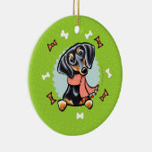 Décoration En Céramique Lisse noire Tan Dachshund couronne de Noël (Droite)