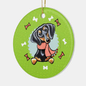 Décoration En Céramique Lisse noire Tan Dachshund couronne de Noël (Gauche)