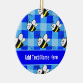 Décoration En Céramique Little Bee Blue Plaid Motif Nom personnalisé (Droite)