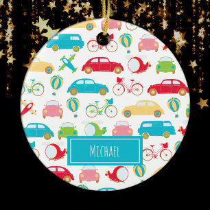 Décoration En Céramique Little Boy Vehicle Pattern w First Name Christmas