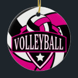Décoration En Céramique Logo de volley-ball rose et noir 🏐<br><div class="desc">L'ornement de volley-ball est présenté en rose, noir et blanc avec do-it-yourself nom et année ou numéro. Un grand cadeau pour n'importe quel joueur de volley-ball. ⭐ Ce produit est entièrement personnalisable. *****Cliquez sur le BOUTON PERSONNALISER pour ajouter, supprimer, déplacer, redimensionner, modifier, tourner, etc... n'importe lequel des graphiques ou du...</div>