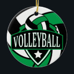 Décoration En Céramique Logo de volley-ball 🏐 vert et noir<br><div class="desc">Ornement de volley-ball présenté en vert, noir et blanc avec do-it-yourself nom et année ou numéro. Un grand cadeau pour n'importe quel joueur de volley-ball. ⭐ Ce Produit est 100% Personnalisable. *****Cliquez sur le BOUTON PERSONNALISER pour ajouter, supprimer, déplacer, redimensionner, modifier, tourner, etc... n'importe quel graphique ou texte ou utilisez...</div>