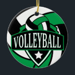 Décoration En Céramique Logo de volley-ball 🏐 vert et noir<br><div class="desc">Ornement de volley-ball présenté en vert, noir et blanc avec do-it-yourself nom et année ou numéro. Un grand cadeau pour n'importe quel joueur de volley-ball. ⭐ Ce Produit est 100% Personnalisable. *****Cliquez sur le BOUTON PERSONNALISER pour ajouter, supprimer, déplacer, redimensionner, modifier, tourner, etc... n'importe quel graphique ou texte ou utilisez...</div>