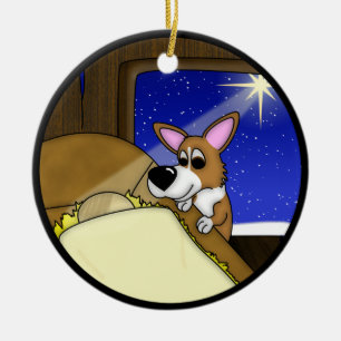 Décoration En Céramique Loin dans l'ornement de Noël de corgi de Manger