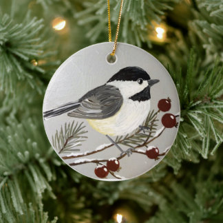Décoration En Céramique L'ornement de Noël du chickadee