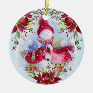 Décoration En Céramique L'ornement en céramique Snowman et Children