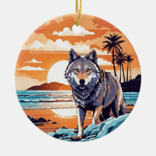 Décoration En Céramique Loup sur la plage
