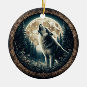 Décoration En Céramique Loup vintage et lune classique