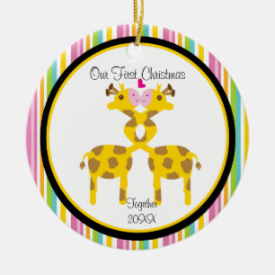 Décoration En Céramique Love Giraffe Couple Ornament de Noël