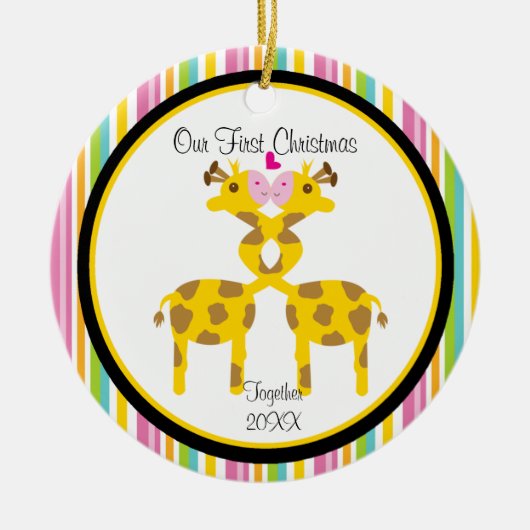 Décoration En Céramique Love Giraffe Couple Ornament de Noël (Devant)