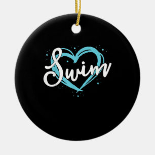 Décoration En Céramique Love Swim Team Heart Lover Blue Swimmer